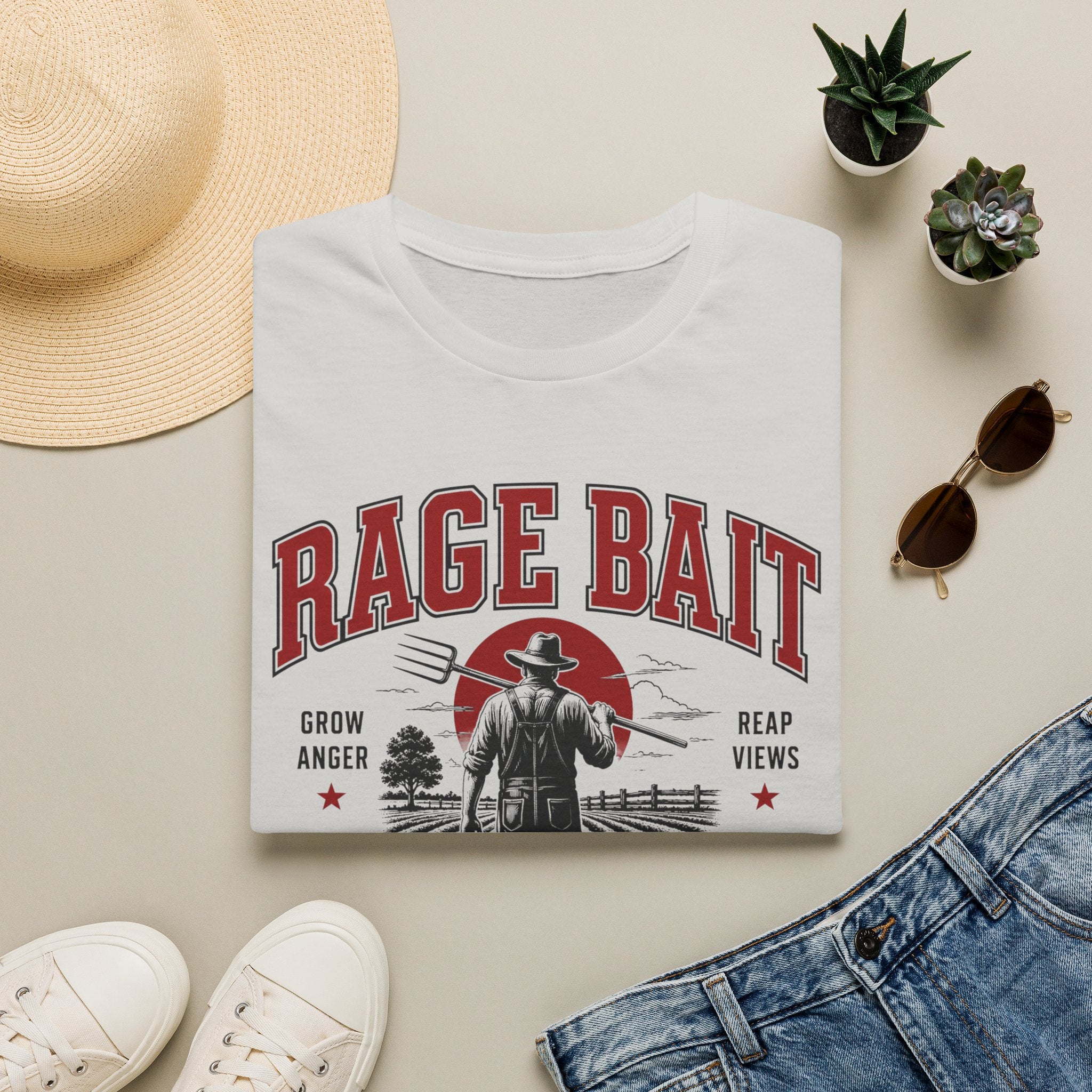 Rage Bait Farmer Graphic T‑Shirt — Grow Anger, Reap Views Vintage Western Tee
