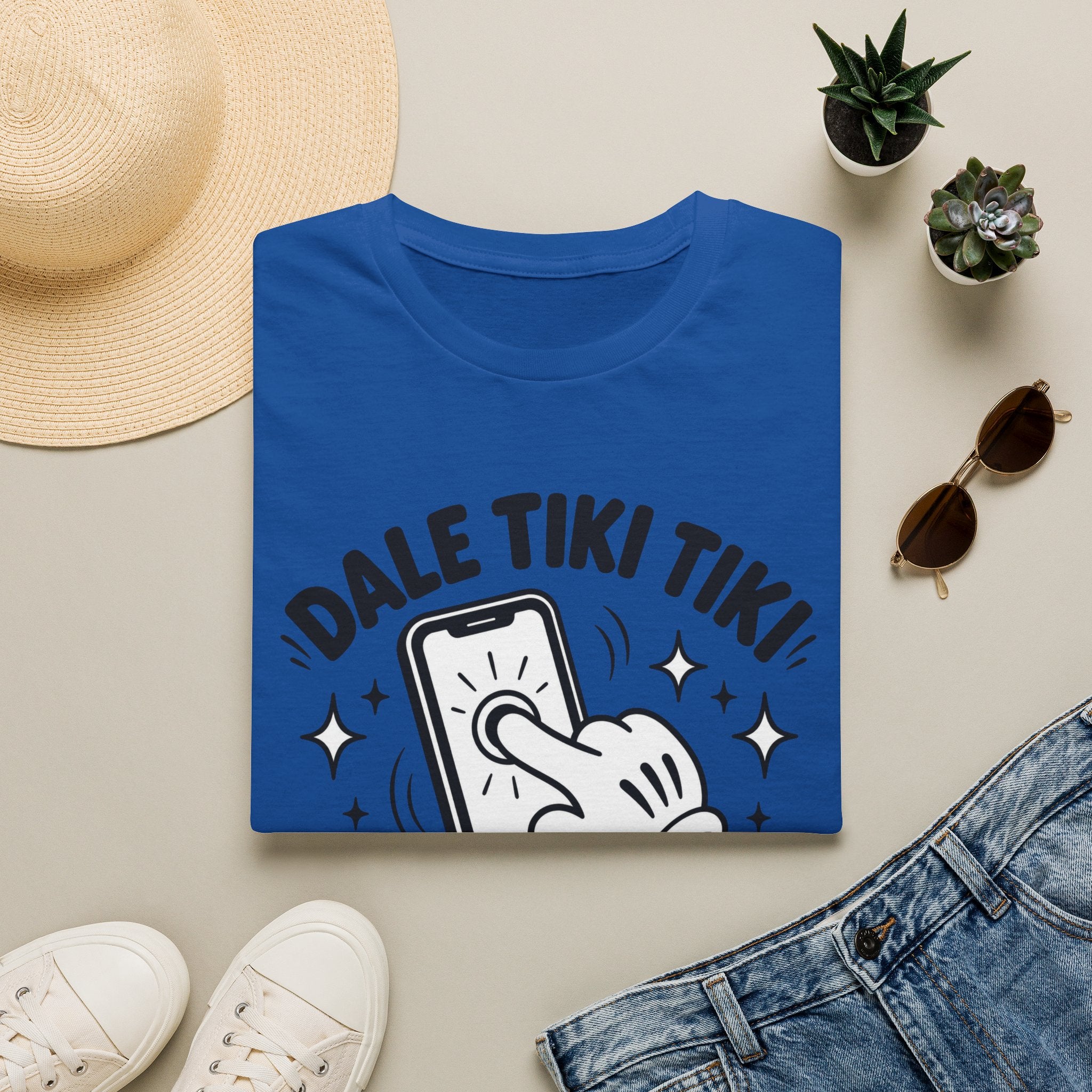T-Shirt — 'Dale Tiki Tiki! A La Pantalla' Funny Spanish Phone-Press Graphic Tee