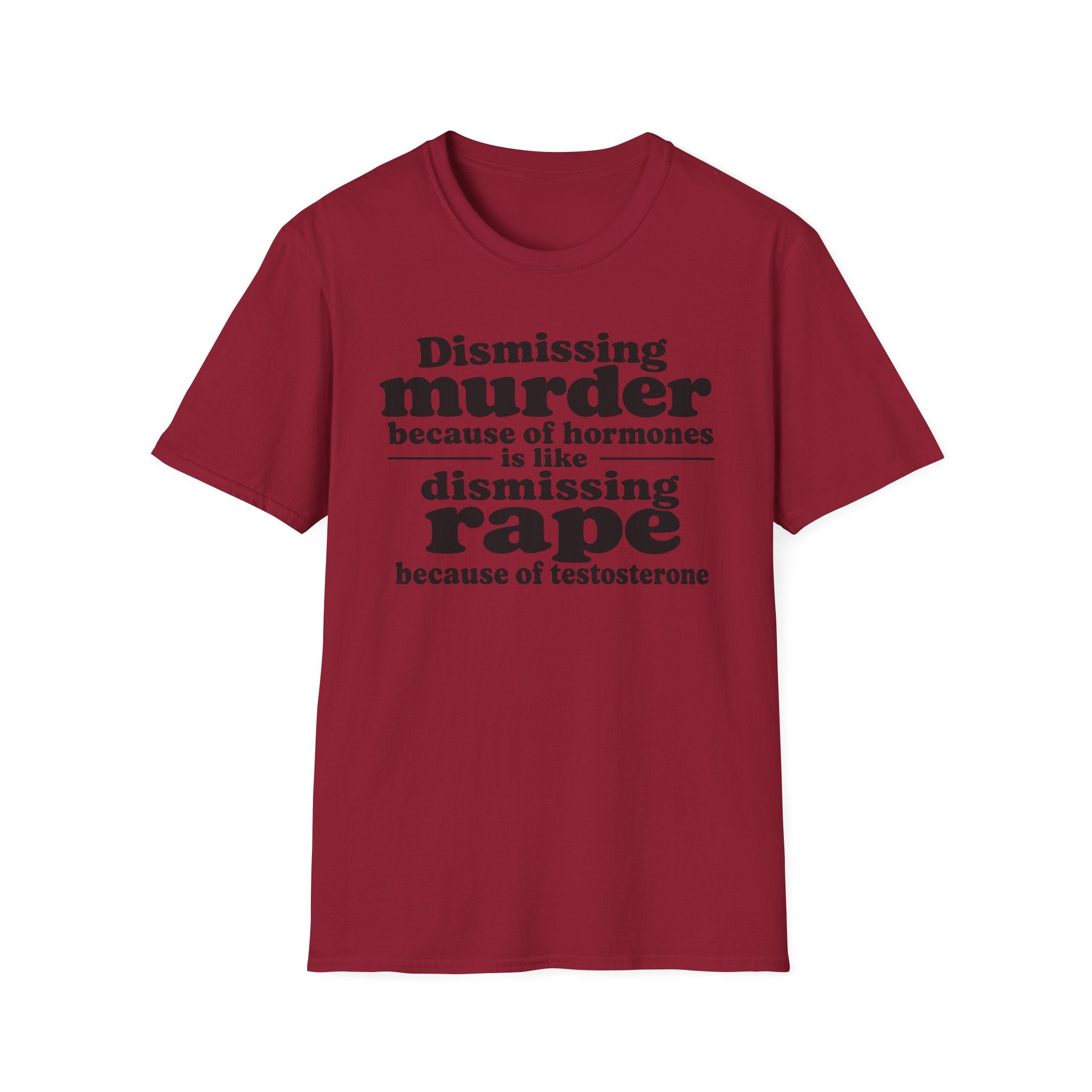Statement Tee — "Dismissing m because of hormones is like dismissing r because of testosterone"