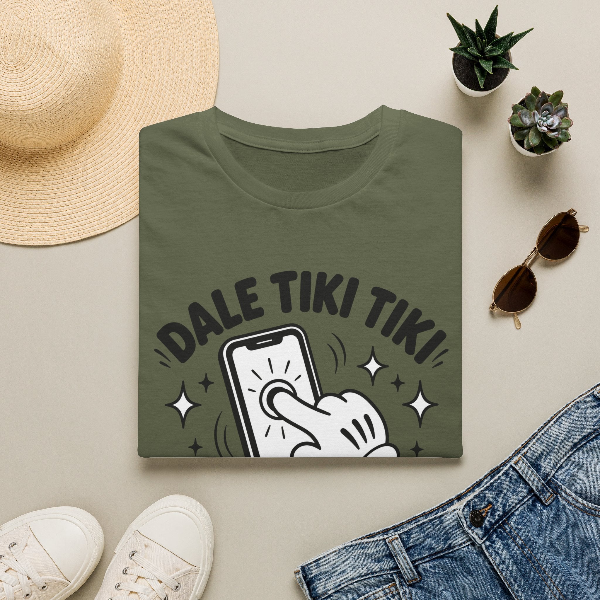 T-Shirt — 'Dale Tiki Tiki! A La Pantalla' Funny Spanish Phone-Press Graphic Tee