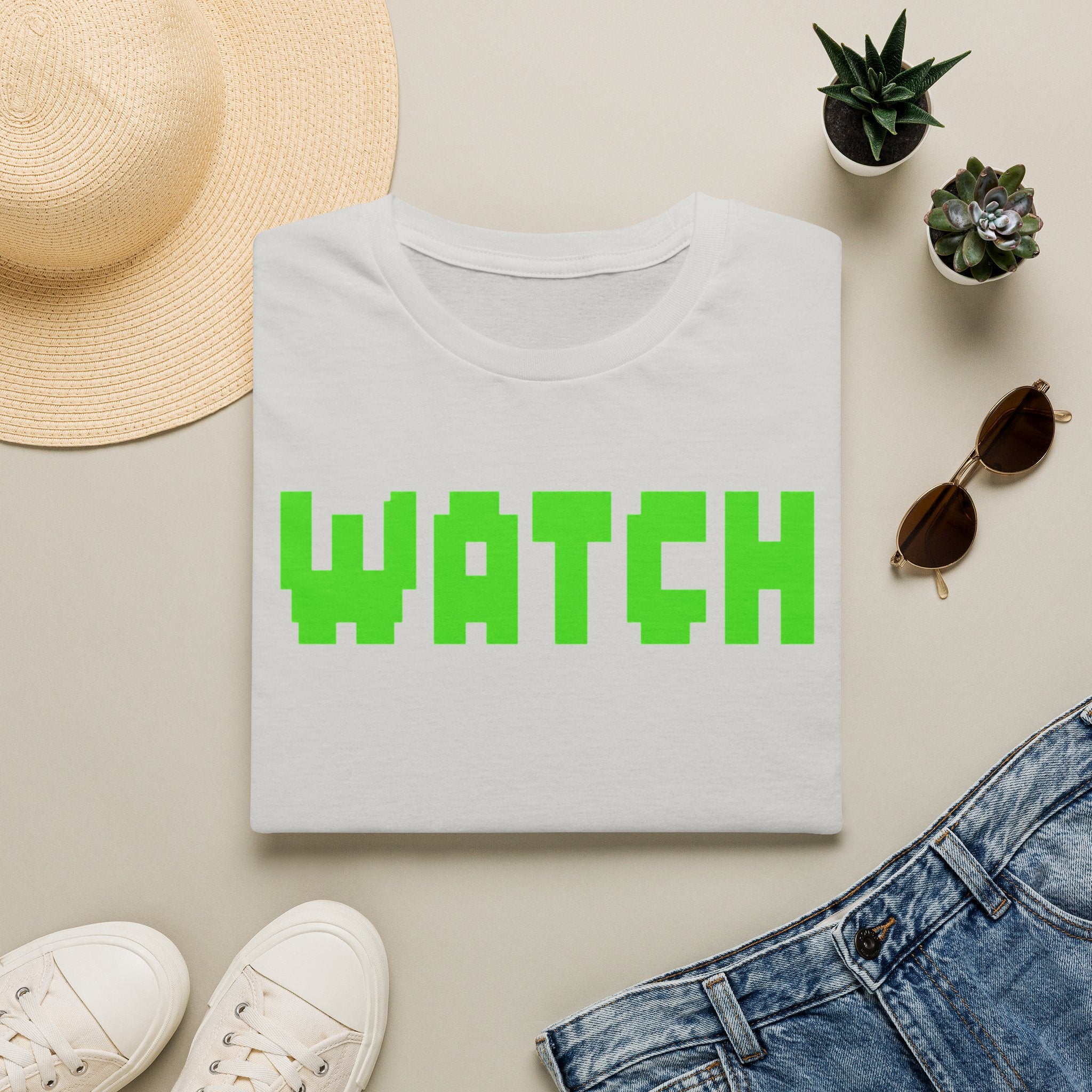 WATCH Graphic T-Shirt — Retro Pixel Green Statement Tee