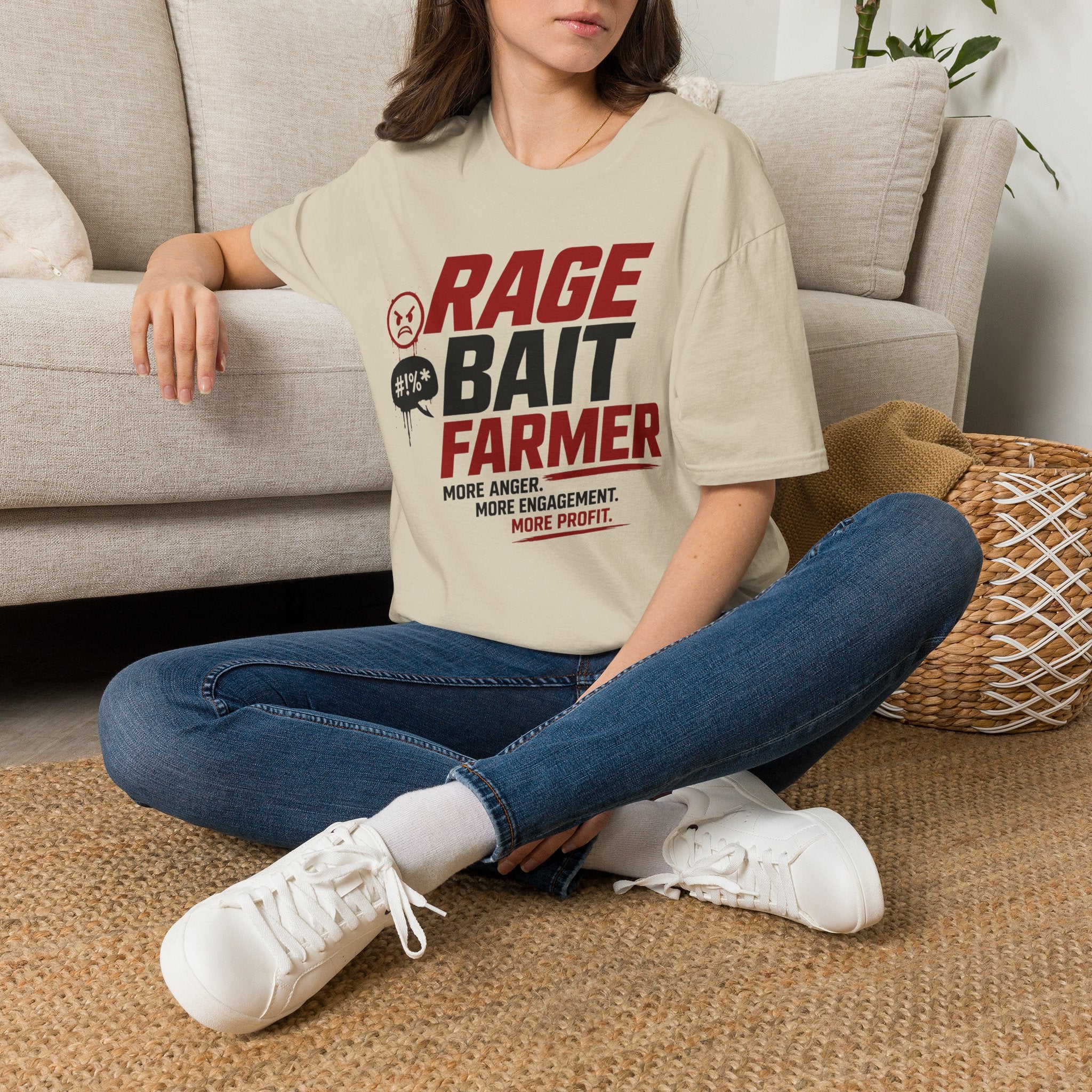 Rage Bait Farmer T-Shirt — Funny Meme Political Humor Tee