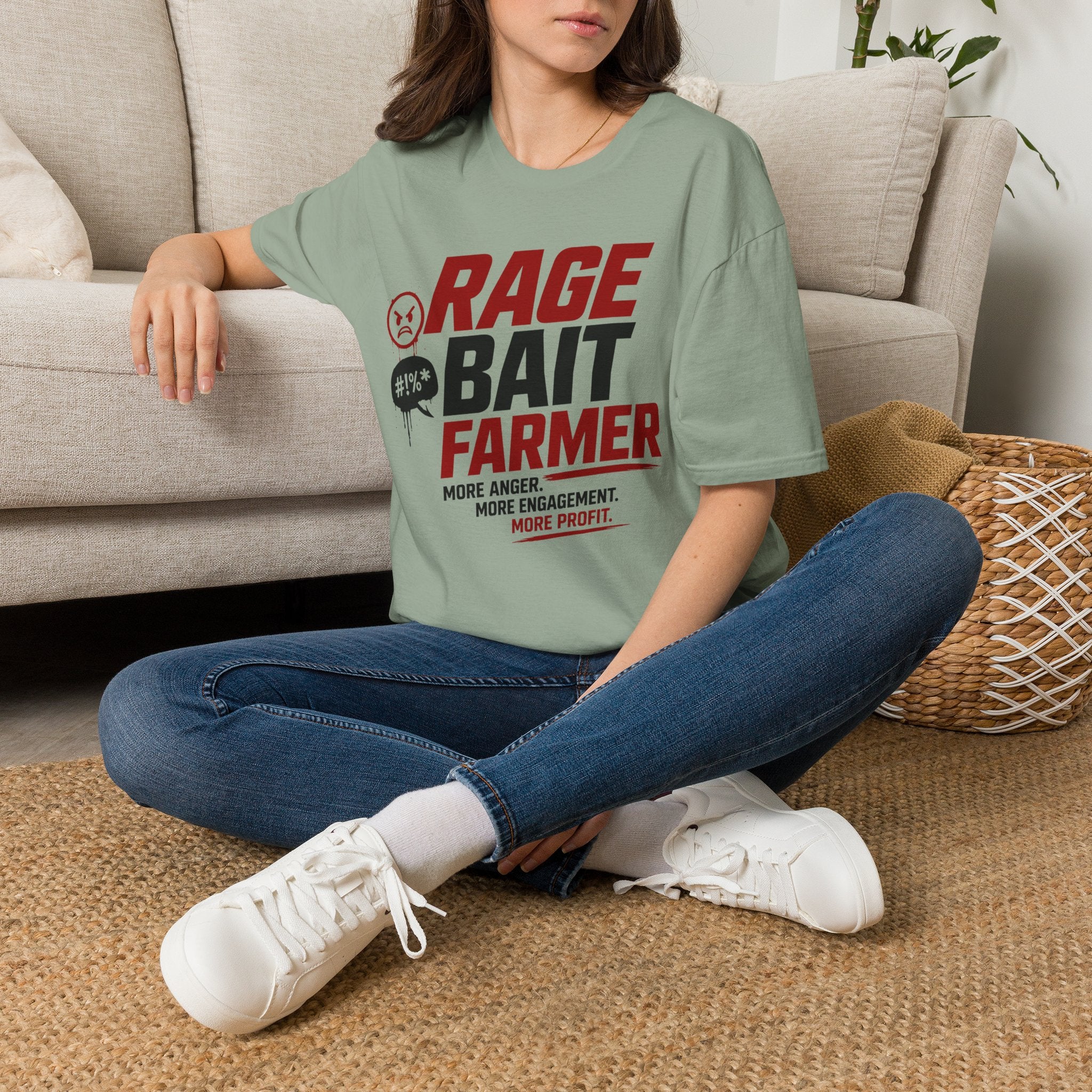 Rage Bait Farmer T-Shirt — Funny Meme Political Humor Tee