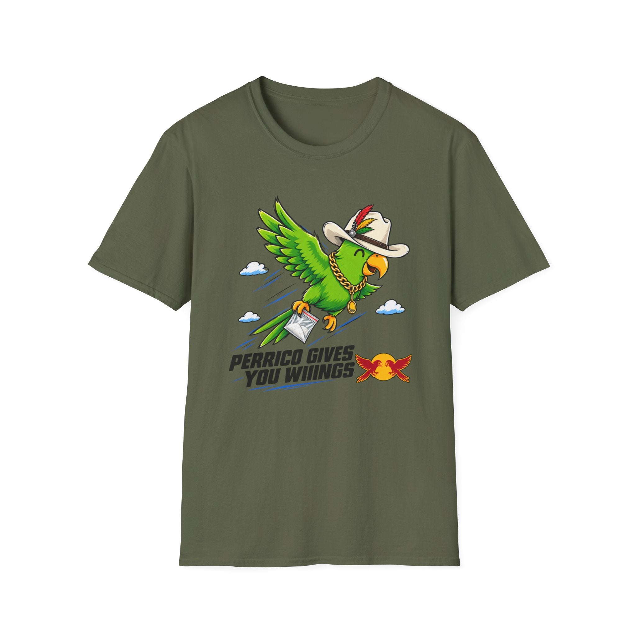 Parrot T-Shirt — 'Perrico Gives You Wiings' Funny Tropical Bird Tee