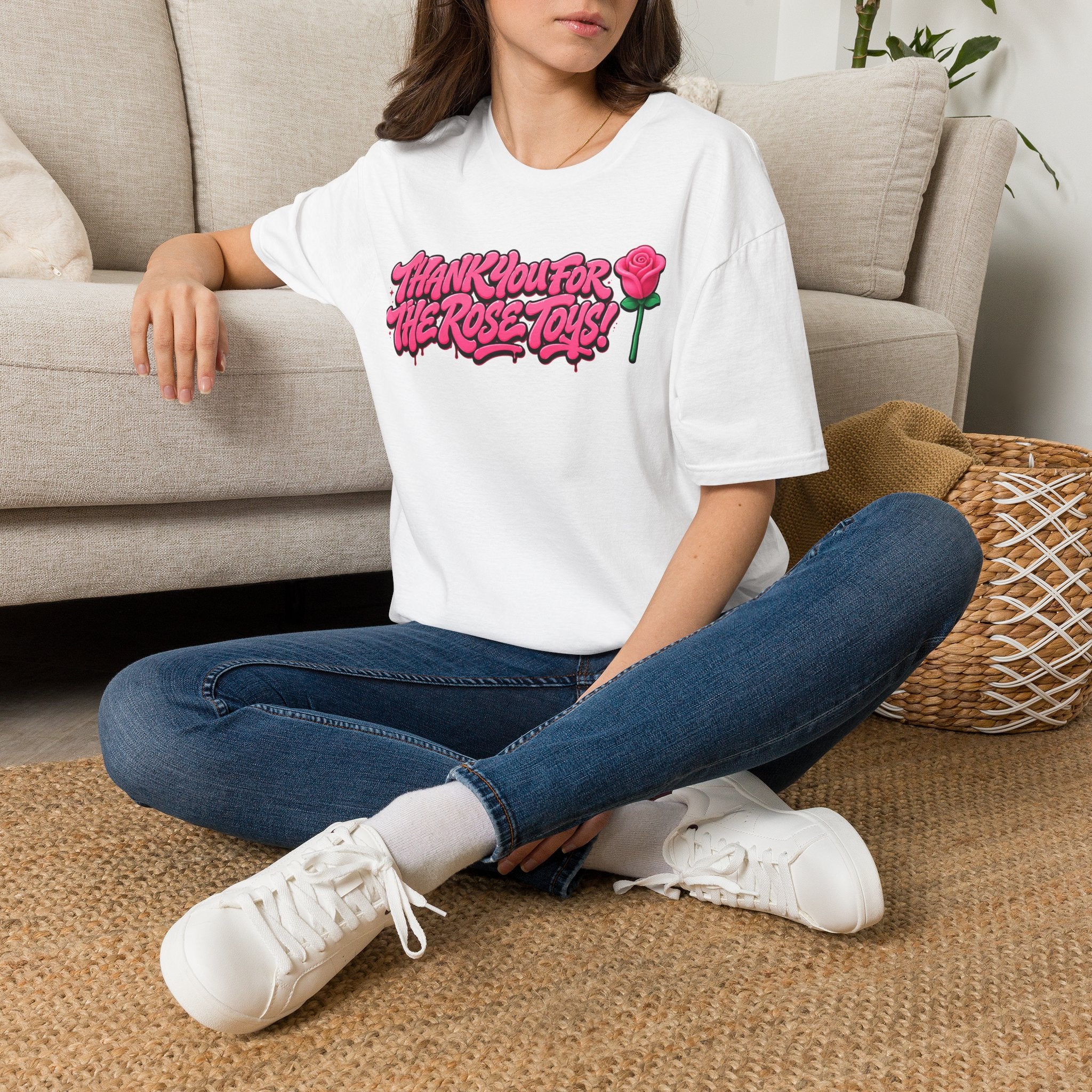 T-Shirt — "Thank You for the Rose Toys!" Pink Graffiti Floral Tee