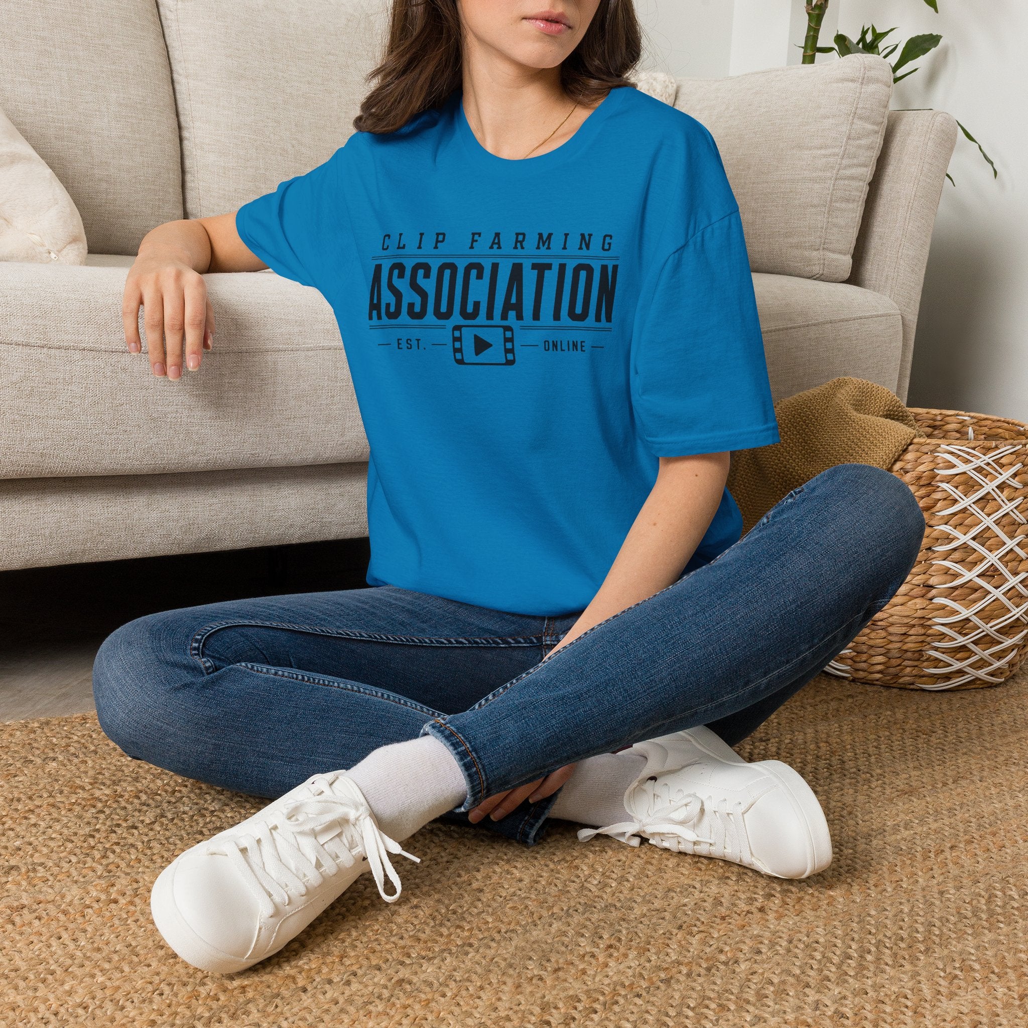 Clip Farming Association T‑Shirt — Vintage Film Reel ‘Est. Online’ Crew Tee