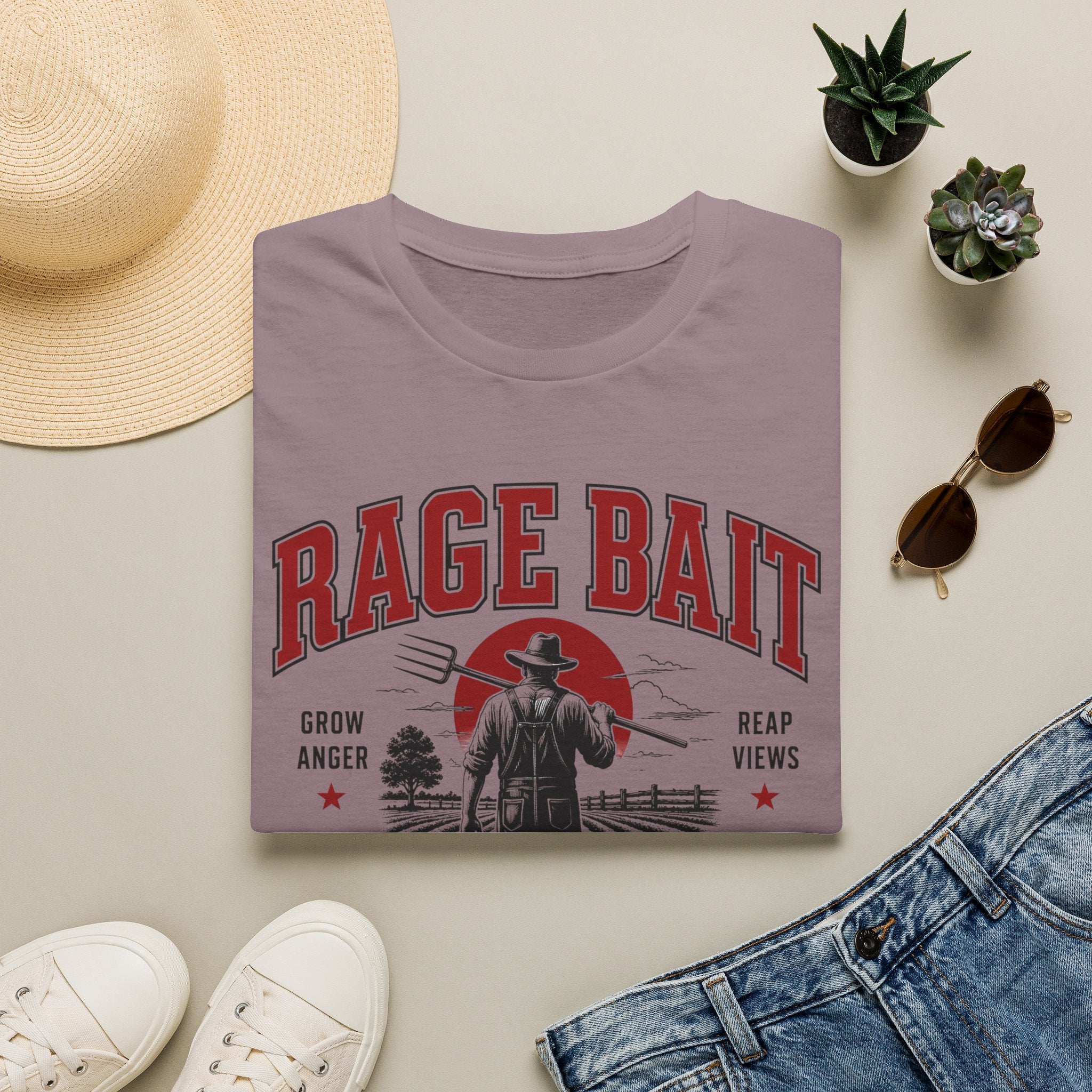 Rage Bait Farmer Graphic T‑Shirt — Grow Anger, Reap Views Vintage Western Tee