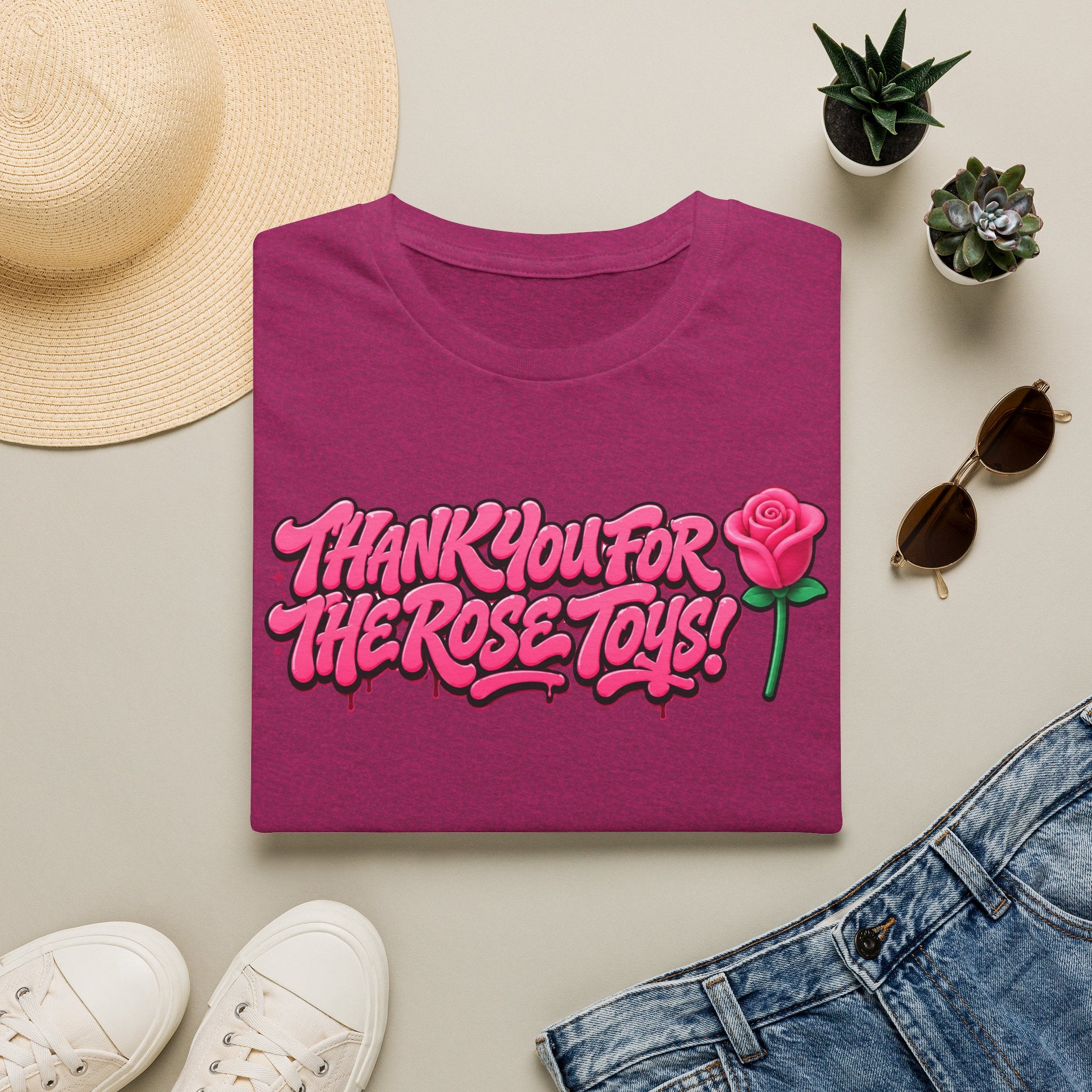 T-Shirt — "Thank You for the Rose Toys!" Pink Graffiti Floral Tee