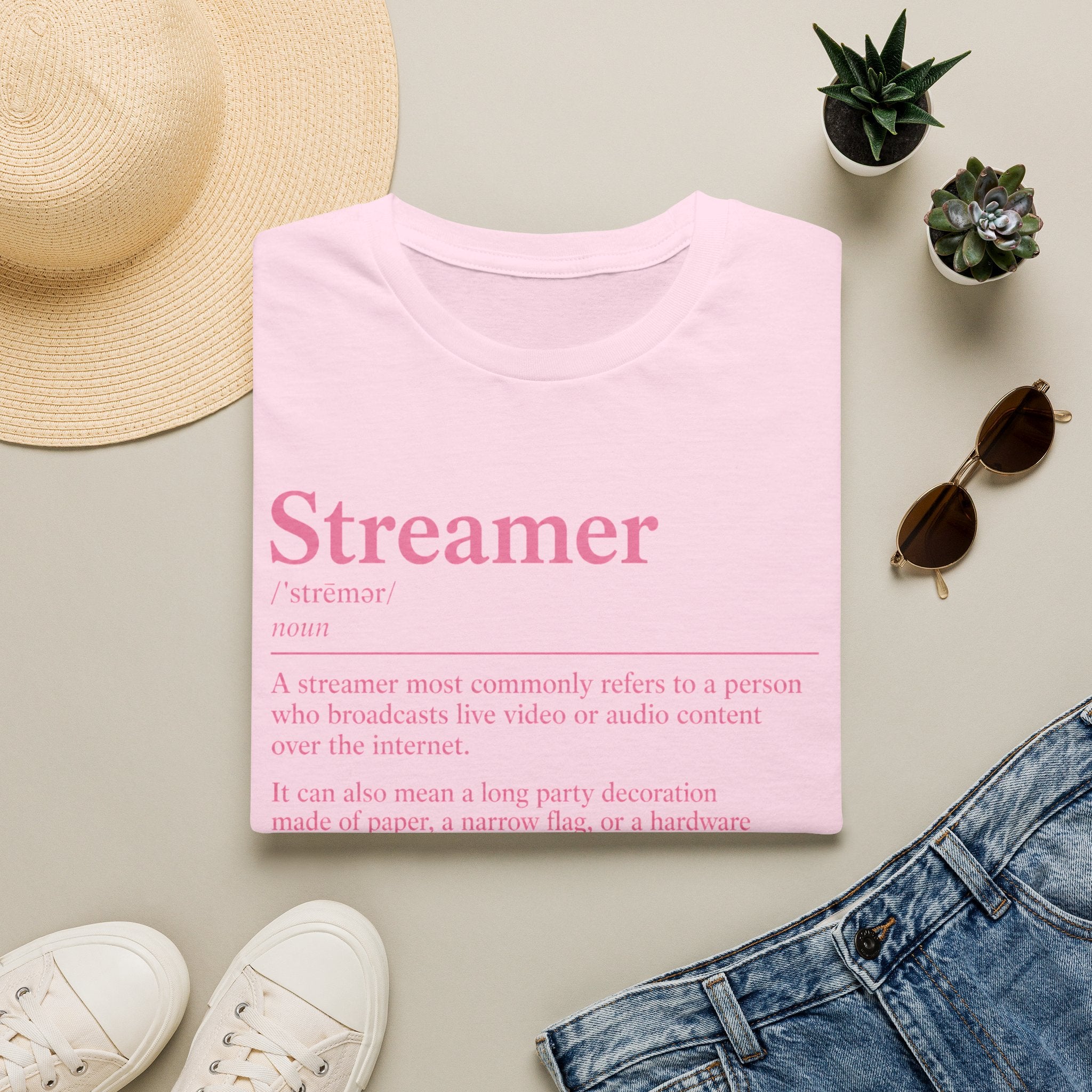 Streamer Definition T-Shirt — Feminine Pink 'Streamer' Dictionary Tee for Content Creators