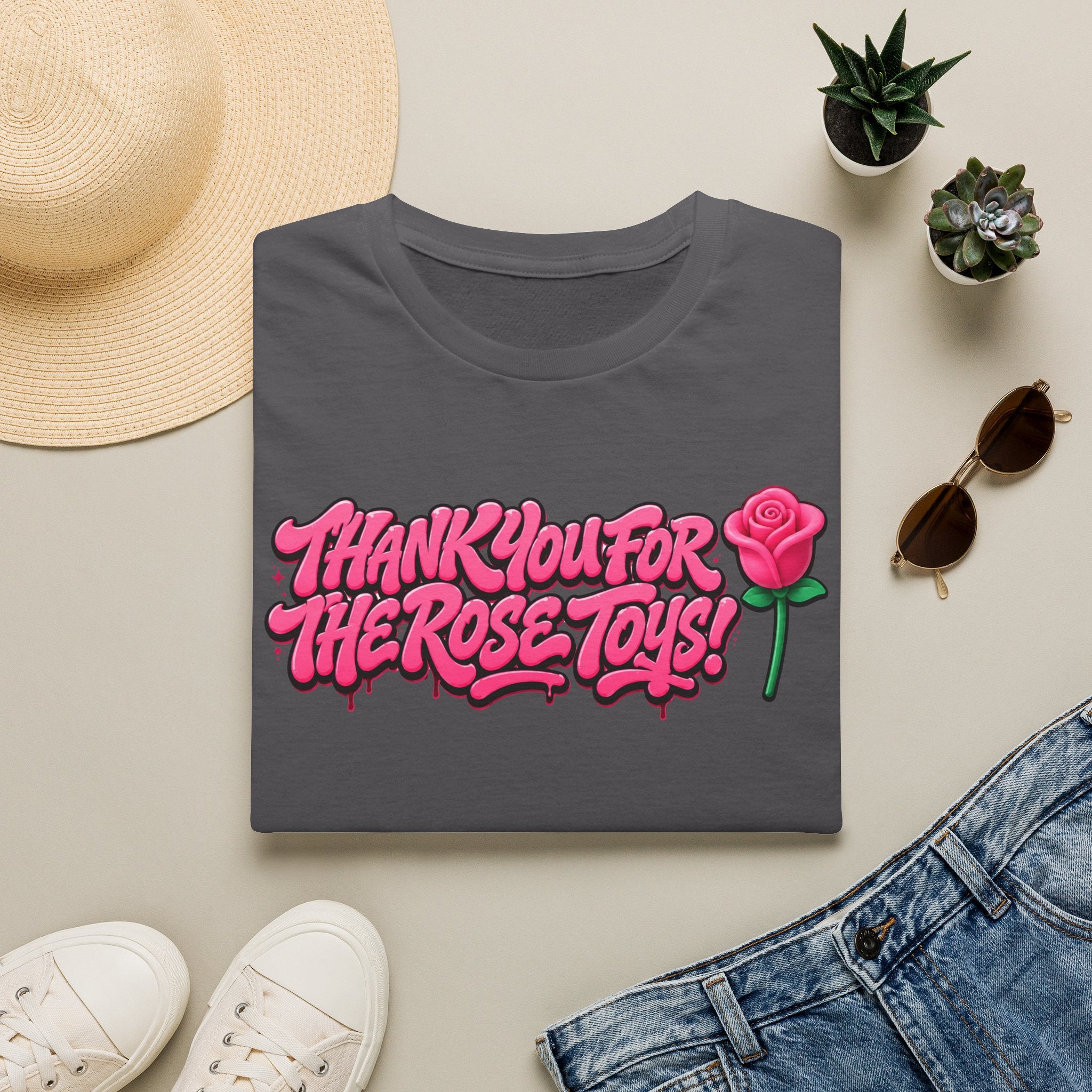 T-Shirt — "Thank You for the Rose Toys!" Pink Graffiti Floral Tee