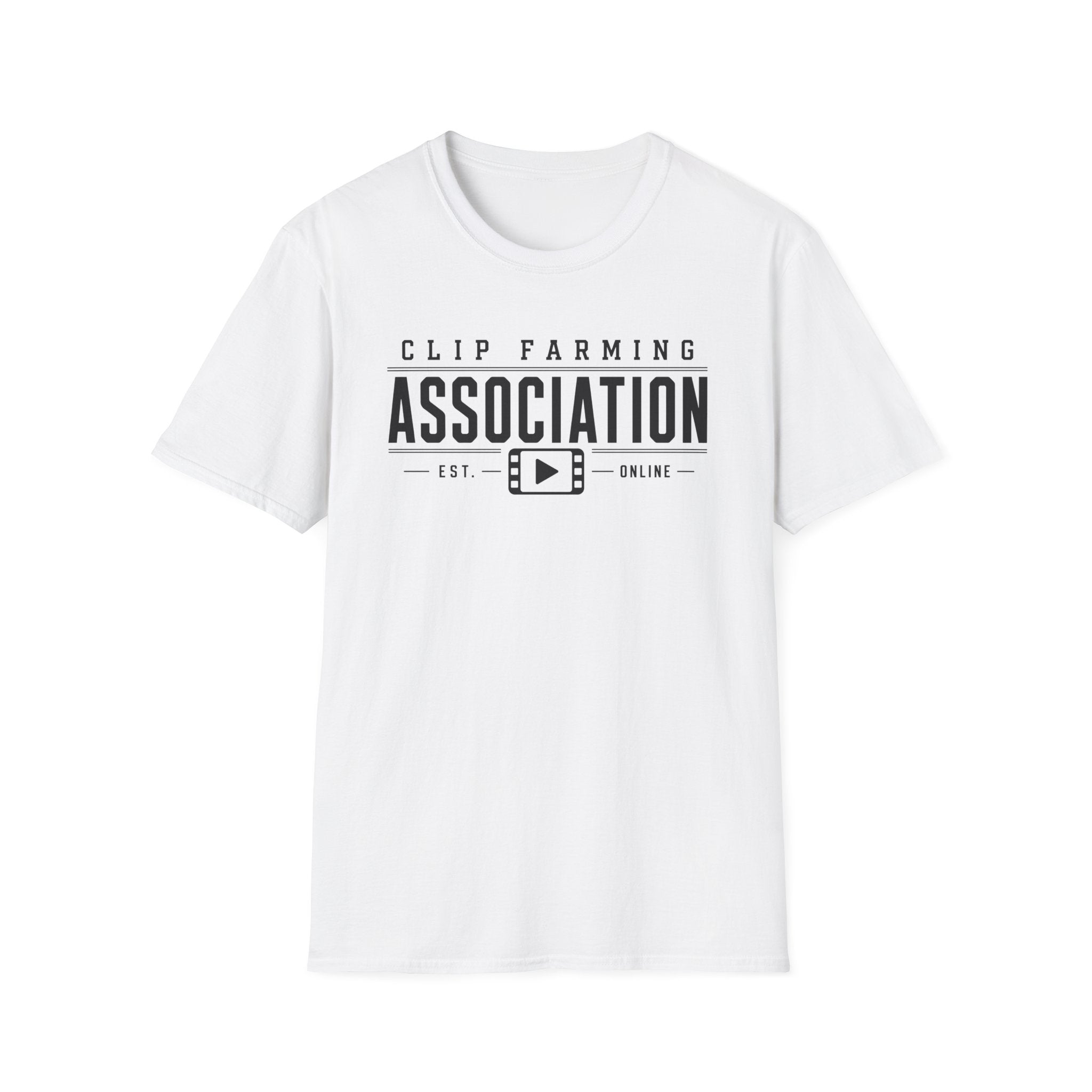 Clip Farming Association T‑Shirt — Vintage Film Reel ‘Est. Online’ Crew Tee