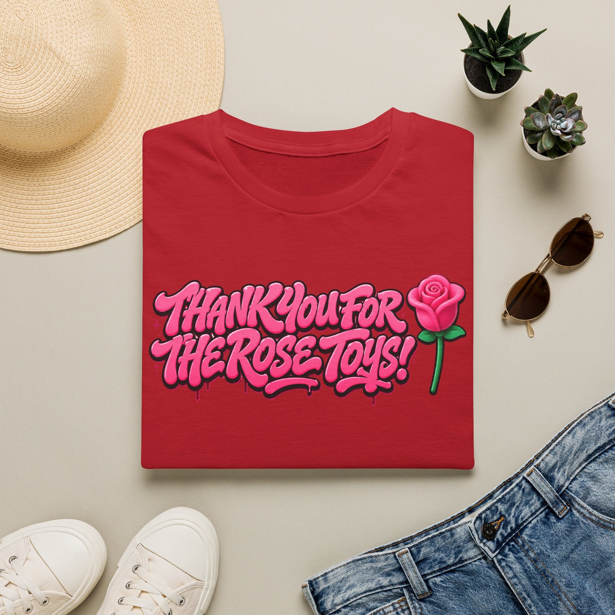 T-Shirt — "Thank You for the Rose Toys!" Pink Graffiti Floral Tee