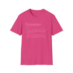 Streamer Definition T-Shirt — Feminine Pink 'Streamer' Dictionary Tee for Content Creators