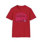 Certified Huzz T-Shirt — Pink Retro Badge Graphic Tee