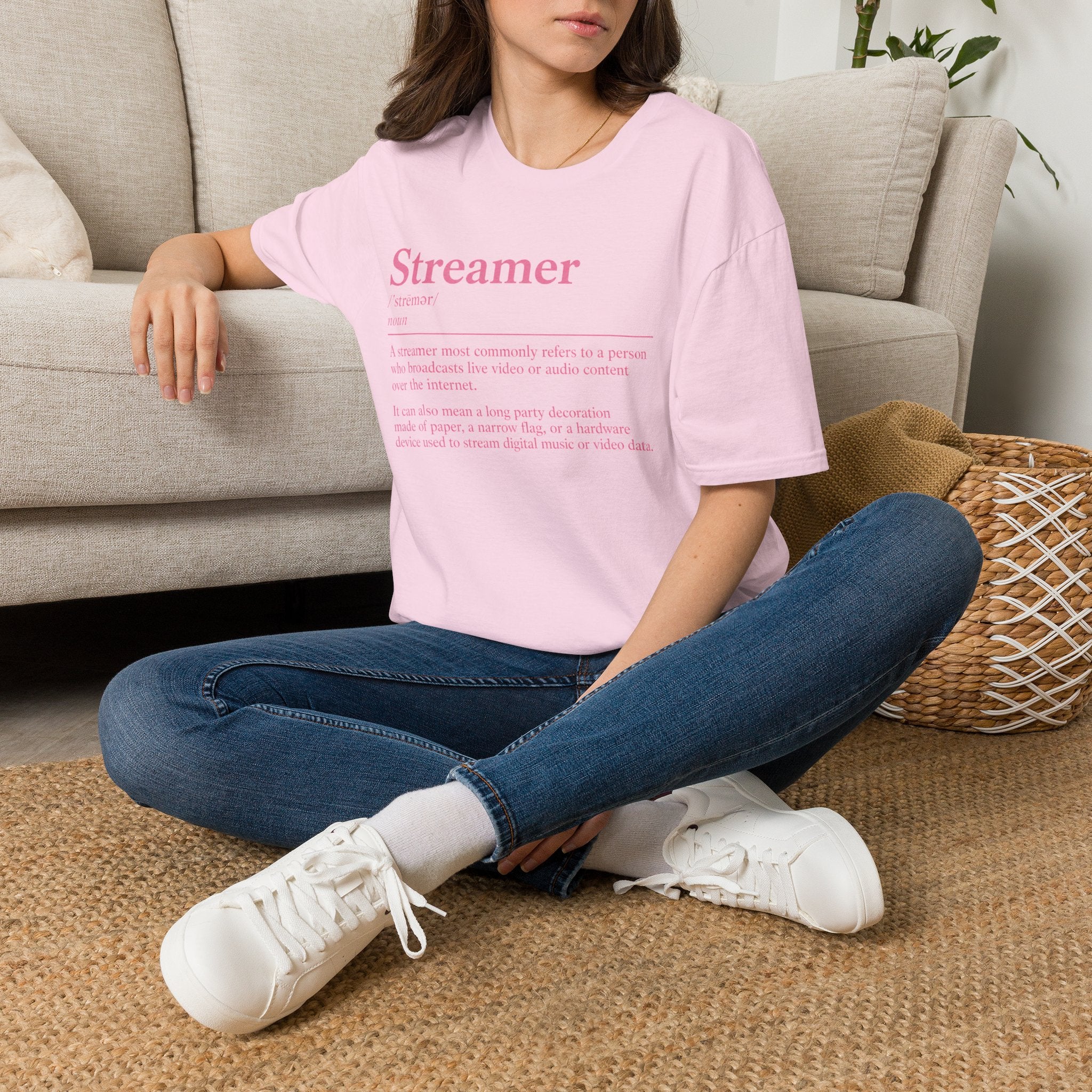 Streamer Definition T-Shirt — Feminine Pink 'Streamer' Dictionary Tee for Content Creators