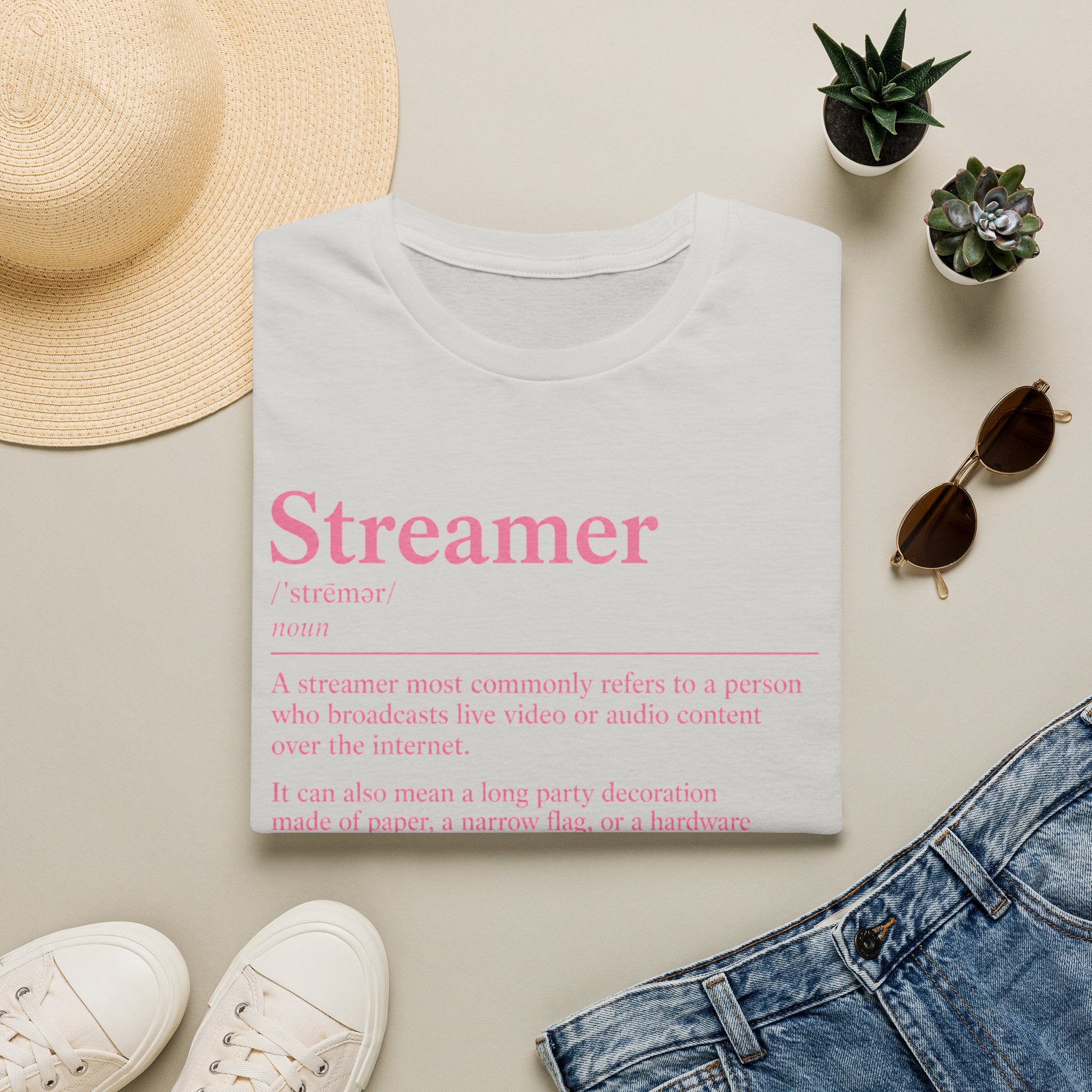 Streamer Definition T-Shirt — Feminine Pink 'Streamer' Dictionary Tee for Content Creators