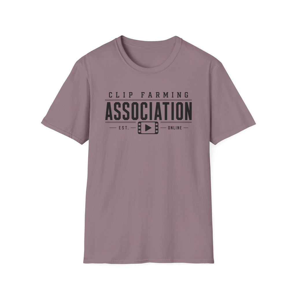 Clip Farming Association T‑Shirt — Vintage Film Reel ‘Est. Online’ Crew Tee