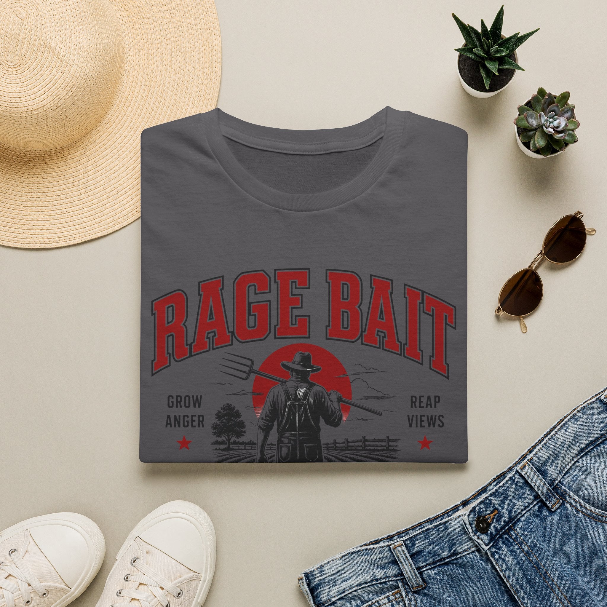 Rage Bait Farmer Graphic T‑Shirt — Grow Anger, Reap Views Vintage Western Tee