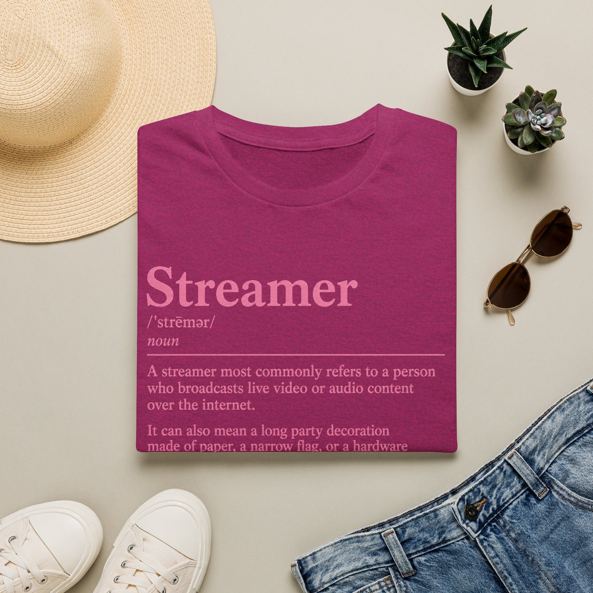 Streamer Definition T-Shirt — Feminine Pink 'Streamer' Dictionary Tee for Content Creators