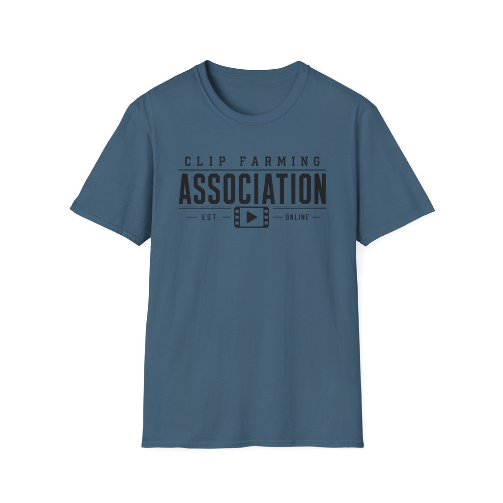 Clip Farming Association T‑Shirt — Vintage Film Reel ‘Est. Online’ Crew Tee