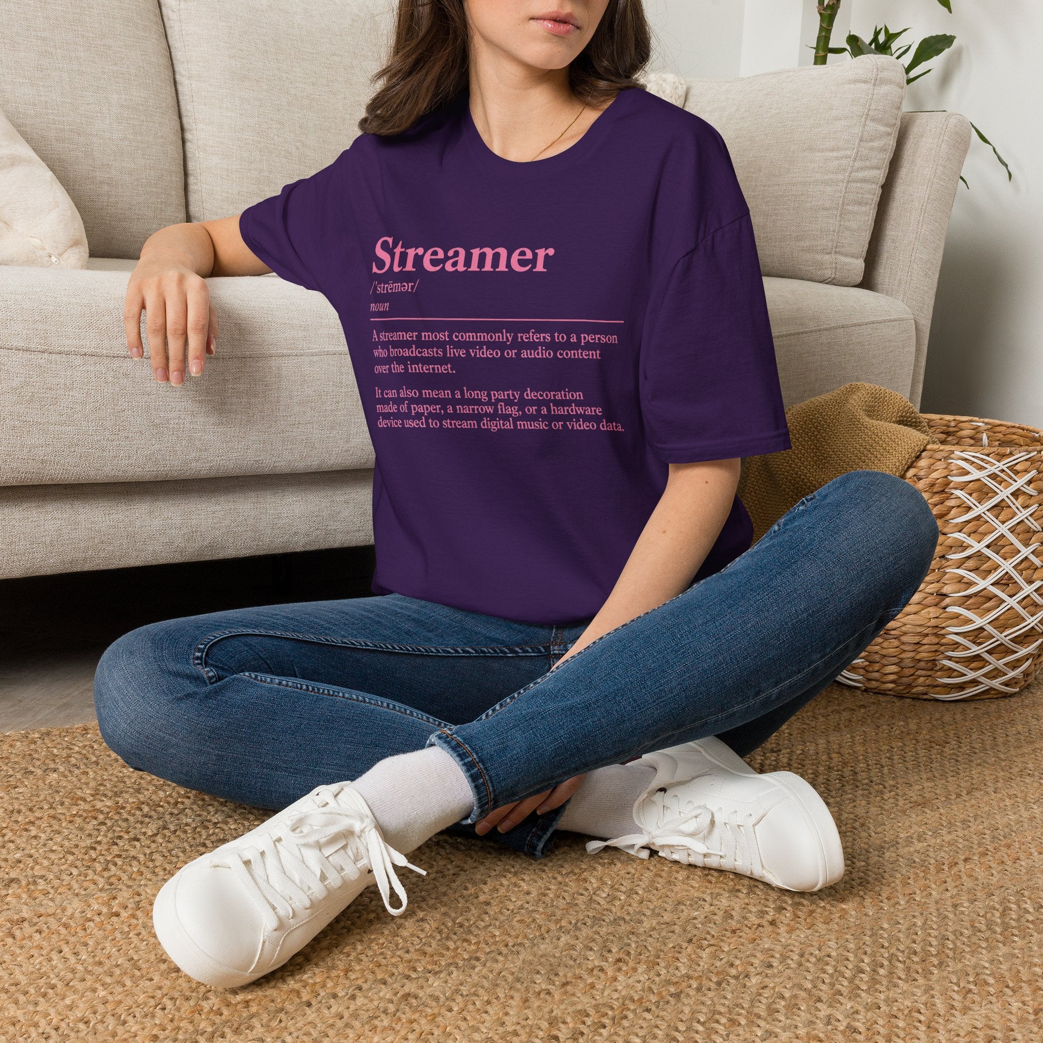 Streamer Definition T-Shirt — Feminine Pink 'Streamer' Dictionary Tee for Content Creators