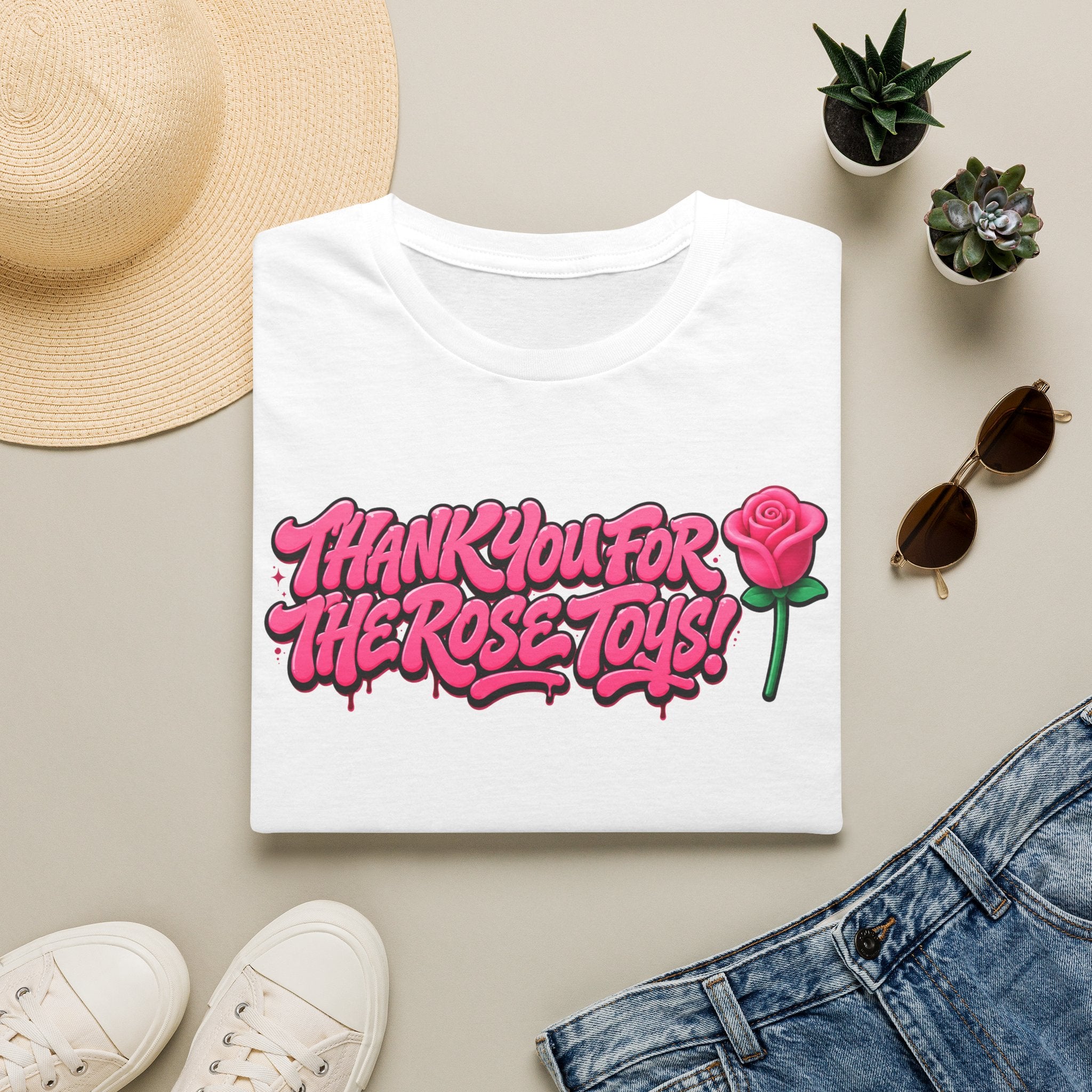 T-Shirt — "Thank You for the Rose Toys!" Pink Graffiti Floral Tee