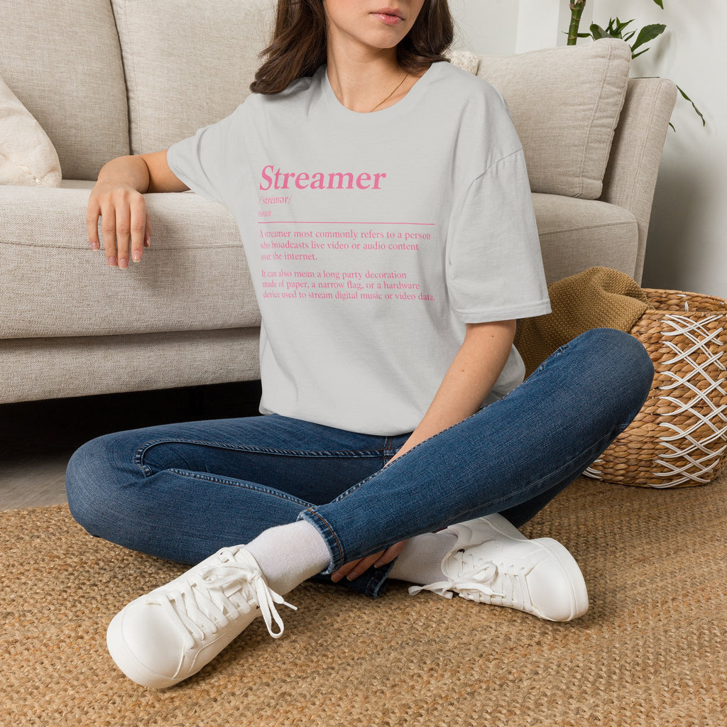 Streamer Definition T-Shirt — Feminine Pink 'Streamer' Dictionary Tee for Content Creators