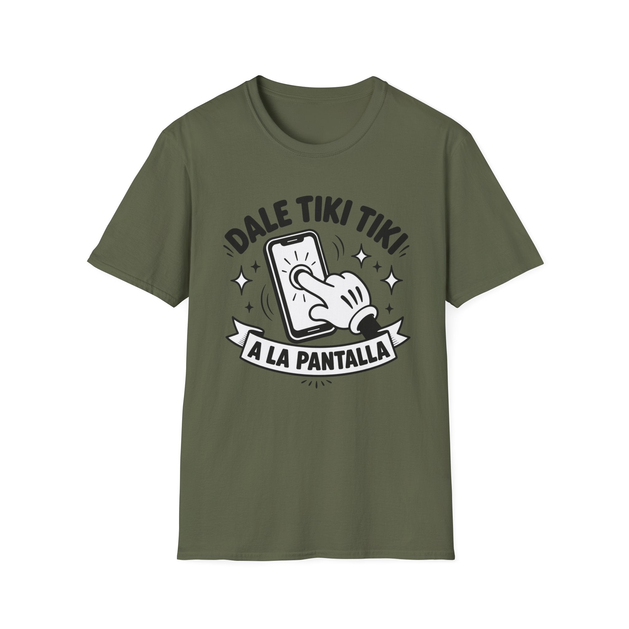 T-Shirt — 'Dale Tiki Tiki! A La Pantalla' Funny Spanish Phone-Press Graphic Tee