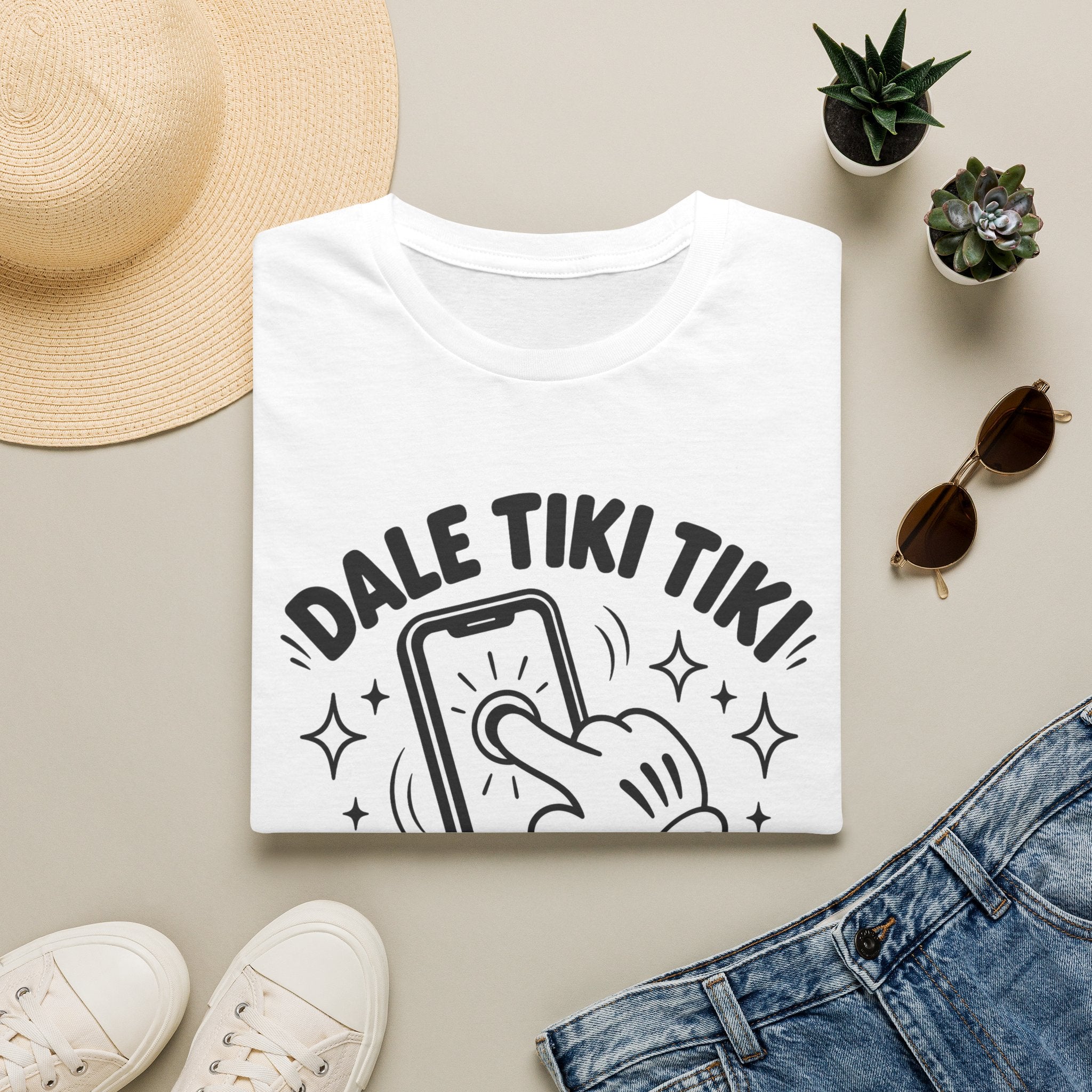 T-Shirt — 'Dale Tiki Tiki! A La Pantalla' Funny Spanish Phone-Press Graphic Tee