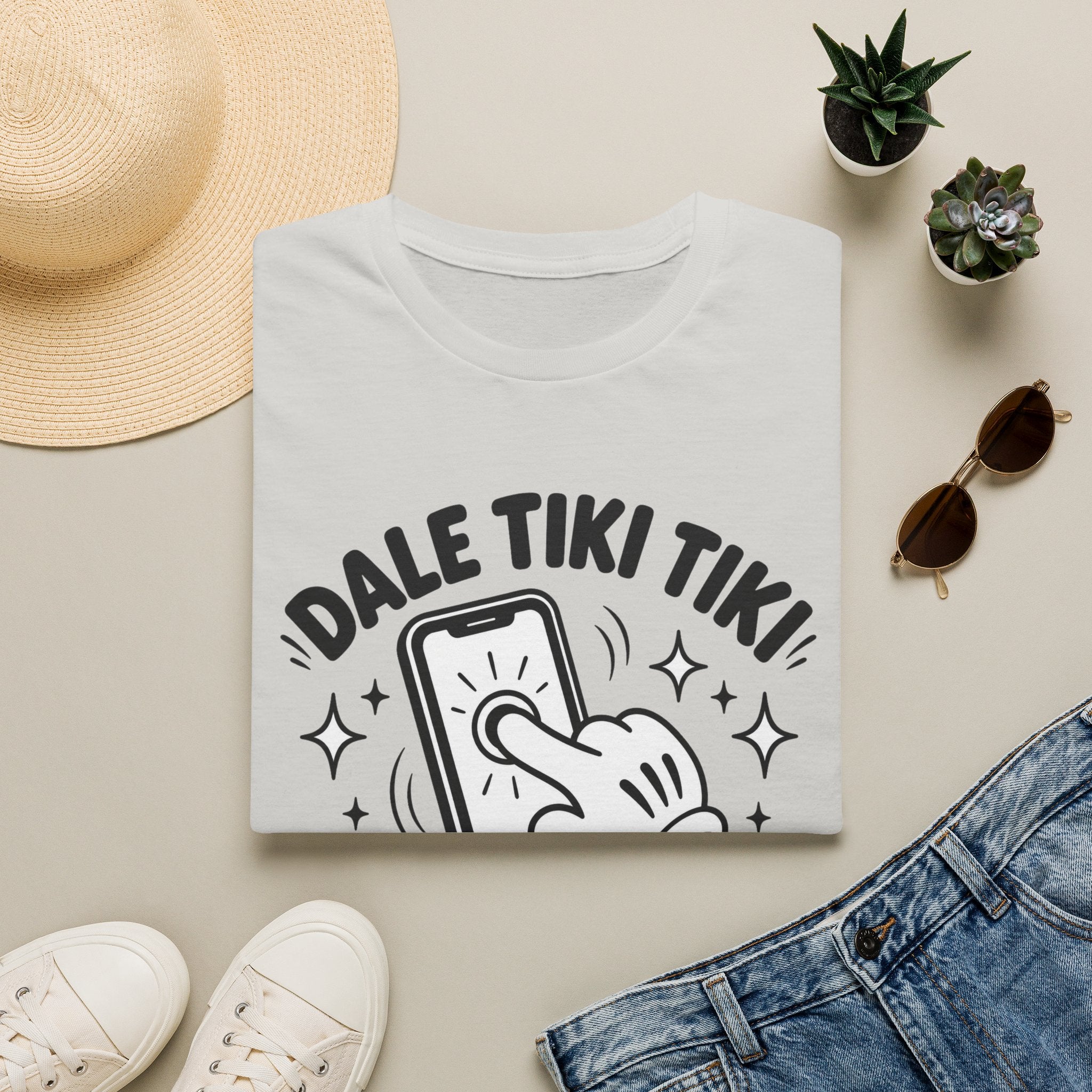 T-Shirt — 'Dale Tiki Tiki! A La Pantalla' Funny Spanish Phone-Press Graphic Tee