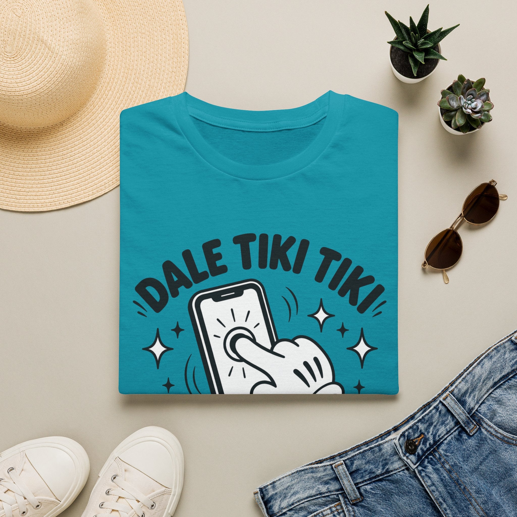 T-Shirt — 'Dale Tiki Tiki! A La Pantalla' Funny Spanish Phone-Press Graphic Tee