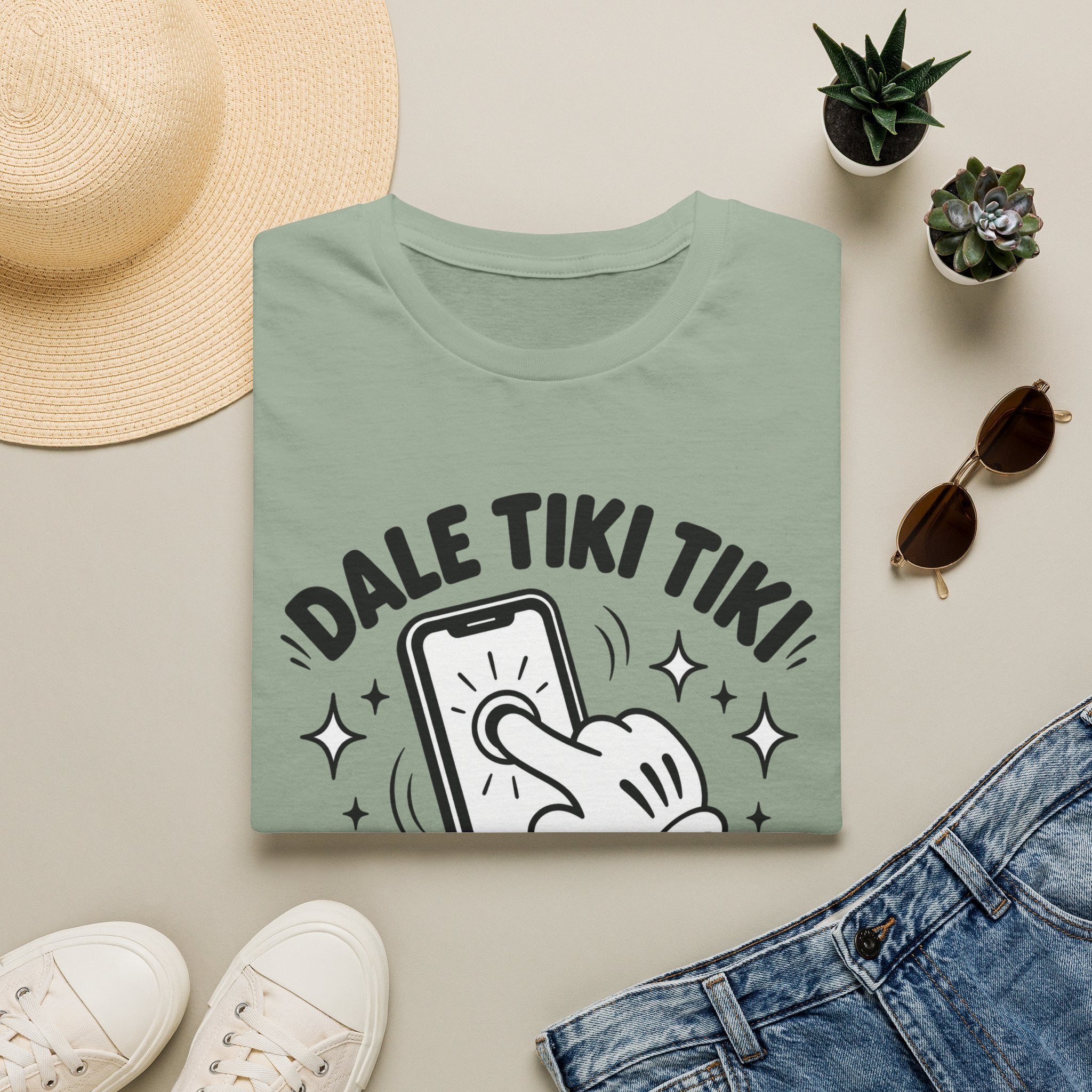 T-Shirt — 'Dale Tiki Tiki! A La Pantalla' Funny Spanish Phone-Press Graphic Tee