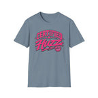 Certified Huzz T-Shirt — Pink Retro Badge Graphic Tee