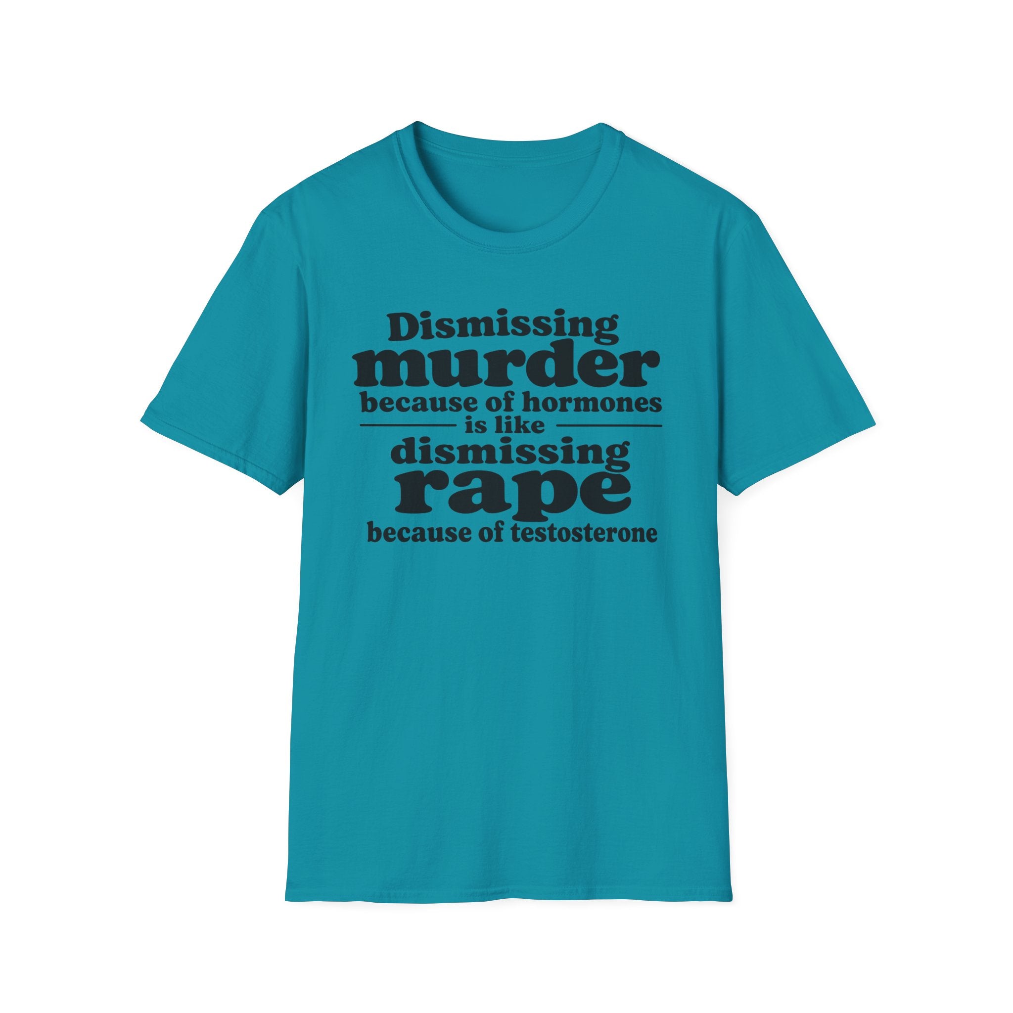 Statement Tee — "Dismissing m because of hormones is like dismissing r because of testosterone"