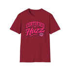 Certified Huzz T-Shirt — Pink Retro Badge Graphic Tee