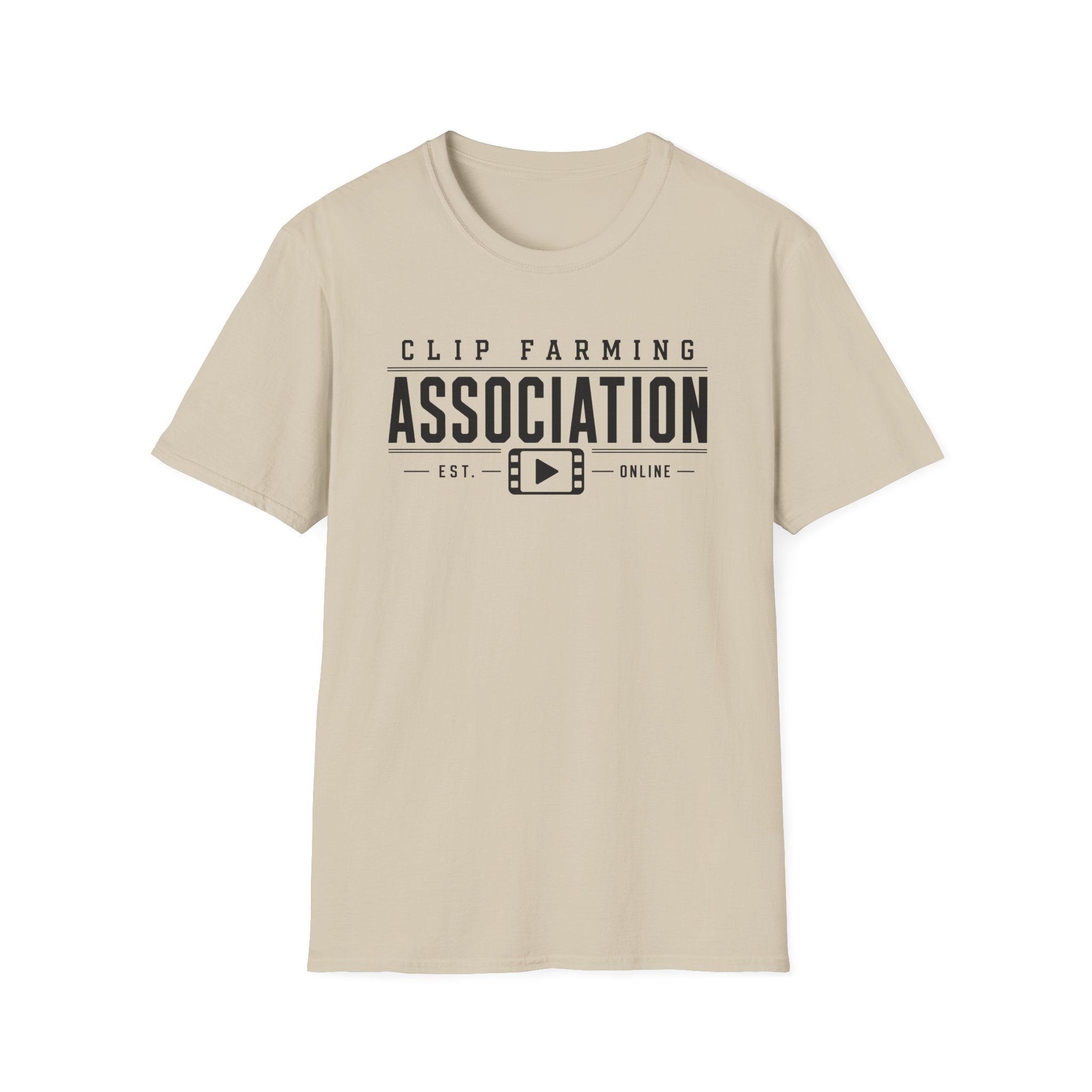 Clip Farming Association T‑Shirt — Vintage Film Reel ‘Est. Online’ Crew Tee