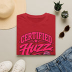 Certified Huzz T-Shirt — Pink Retro Badge Graphic Tee