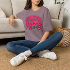 Certified Huzz T-Shirt — Pink Retro Badge Graphic Tee