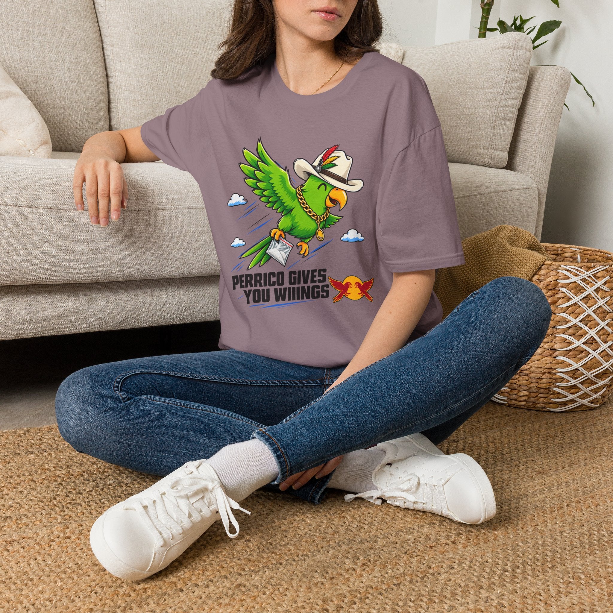 Parrot T-Shirt — 'Perrico Gives You Wiings' Funny Tropical Bird Tee