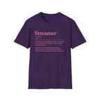 Streamer Definition T-Shirt — Feminine Pink 'Streamer' Dictionary Tee for Content Creators