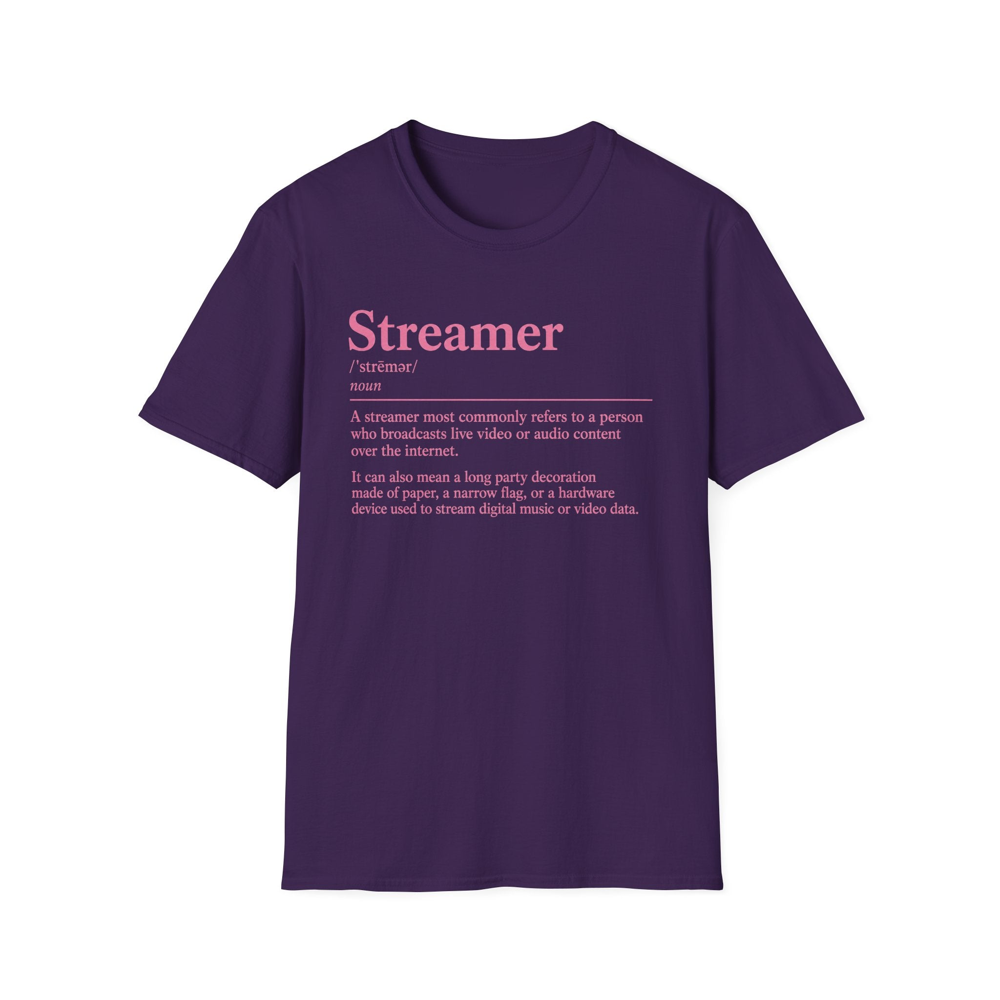 Streamer Definition T-Shirt — Feminine Pink 'Streamer' Dictionary Tee for Content Creators