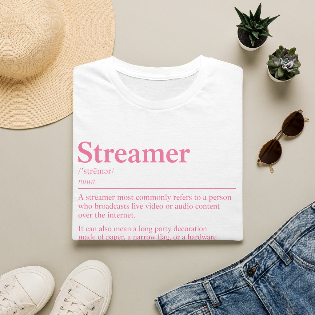 Streamer Definition T-Shirt — Feminine Pink 'Streamer' Dictionary Tee for Content Creators