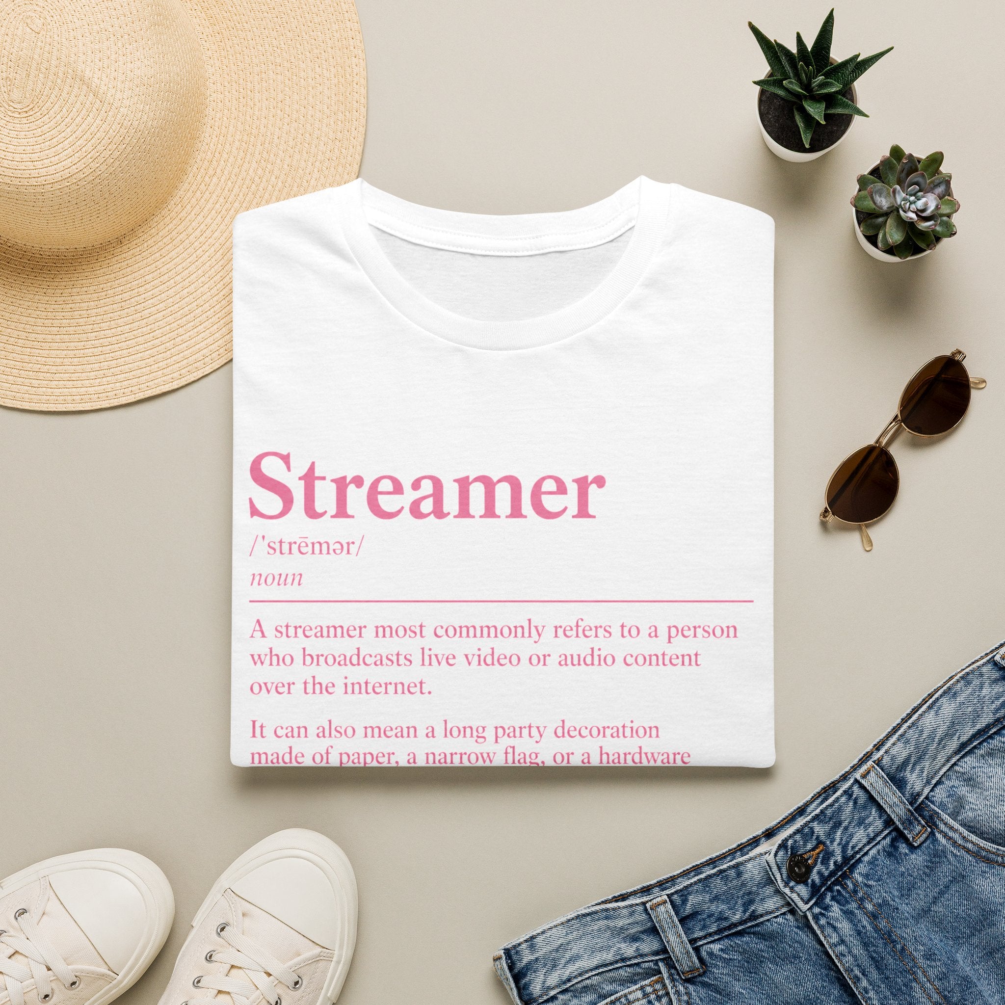 Streamer Definition T-Shirt — Feminine Pink 'Streamer' Dictionary Tee for Content Creators