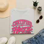 Certified Huzz T-Shirt — Pink Retro Badge Graphic Tee