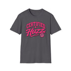 Certified Huzz T-Shirt — Pink Retro Badge Graphic Tee